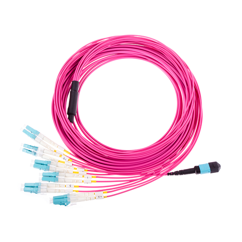 BLACKSTONE 12 Fiber 50/125μm MPO to 6 LC Duplex Breakout Cord OM4 3.0mm Patch Cable 100Gb/Gigabit, Multimode OM4, LSZH, Magenta, 5-Meter(16.4-ft), part number: BSOM412MPOF12LCULSZHPM5M