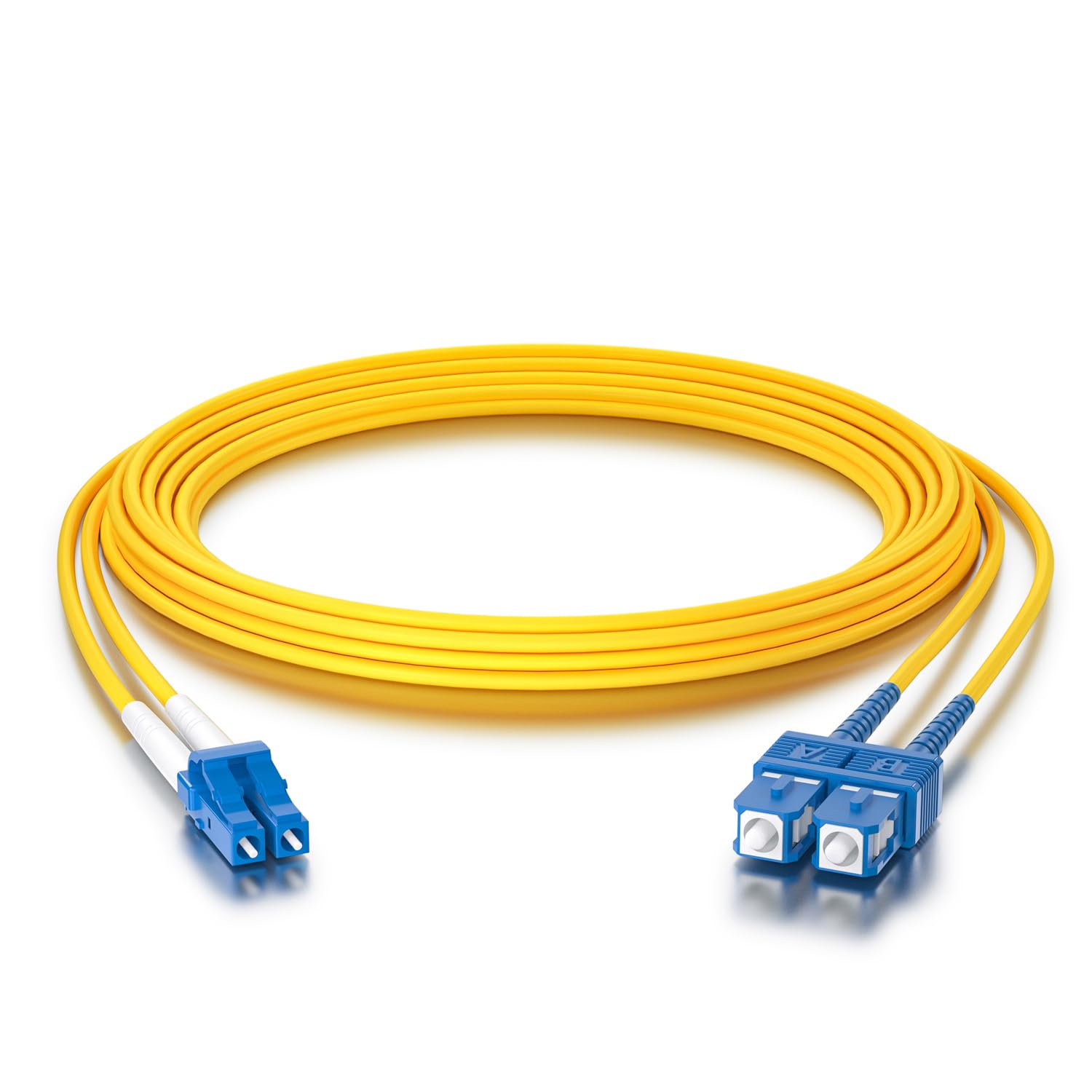 BLACKSTONE Fiber Patch Cable SC to LC, OS2 10Gb/Gigabit, Single mode Duplex 50/125 LSZH Fiber Optic Cord for SMF SFP Transceiver, Yellow, 5-Meter(16.4-ft), part number: ASCALCA-1-2-LSZH5M 